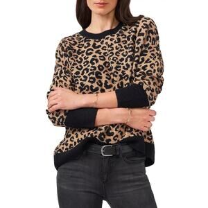 Vince Camuto Pullover Sweater Women Animal Print Knit Oversize Crewneck Size L